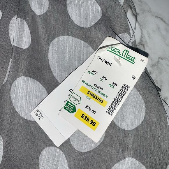 MSK Polka Dot Dress Women Size 16 Gray A Line Sleeveless Midi Length Chiffon - Picture 8 of 14